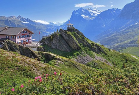 Mountain inn on Kleine Scheidegg with Wetterhorn