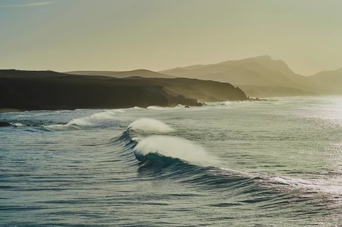 View from Mirador La Pared to beach Playa de la Pared at sunset
