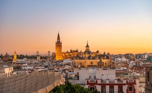 View from Metropol Parasol over the city at sunset