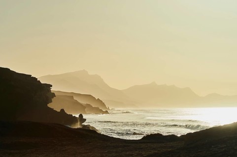 View from Mirador La Pared to beach Playa de la Pared at sunset