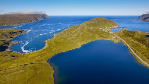 Place Skarsvag with fjords at the North Cape