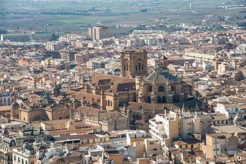 View from the Alhambra to the cathedral of Granada