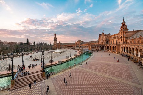 View over the Plaza de Espana at dusk