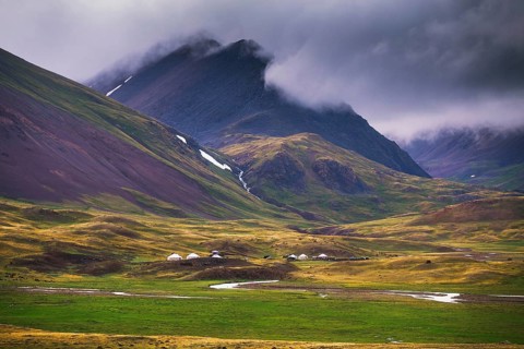 Life in remote Altai mountains. Oigor river and Altai 5 bogd mountains region. Bayan-Ulgii province