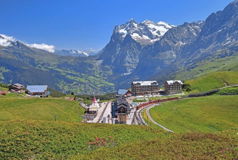 Kleine Scheidegg with Jungfrau Railway and Wetterhorn over Grindelwald