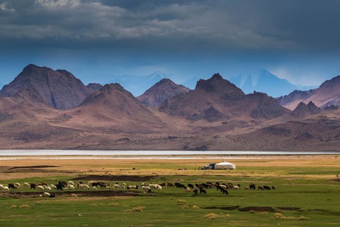 Landscape of Western Mongolia. Mount Tsambagarav