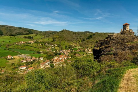 Castle ruins and village view