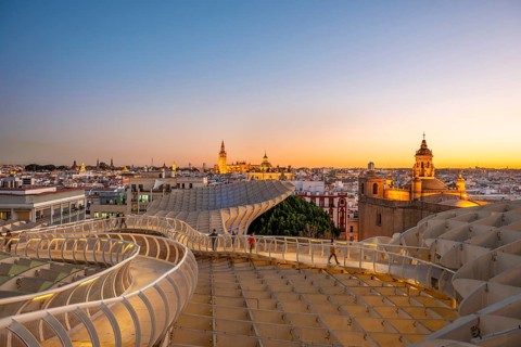 View over Sevilla from Metropol Parasol at sunset