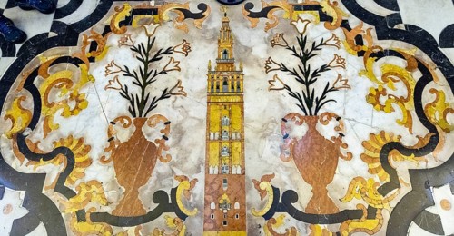 Marble floor with bell tower La Giralda