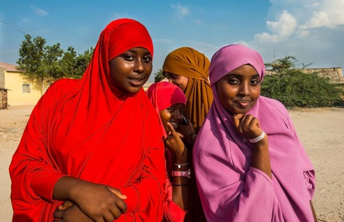 Colourful dressed muslim women in the coastal town of Berbera
