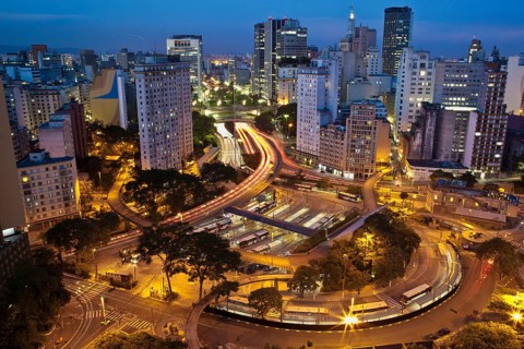 Late afternoon lights downtown Sao Paulo
