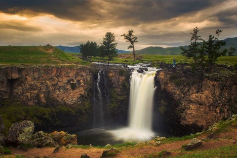 Orkhon waterfall. One of the biggest waterfalls of Mongolia. Uvurkhangai province