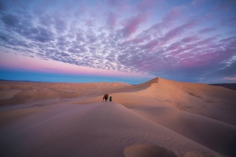 Beautiful morning in Khongor sand dunes. Umnugobi province