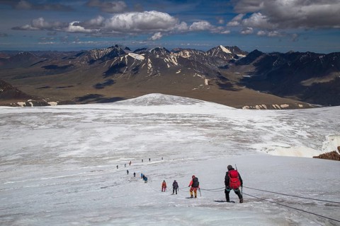 Mountaineers in Kharkhiraa mountain. Uvs province