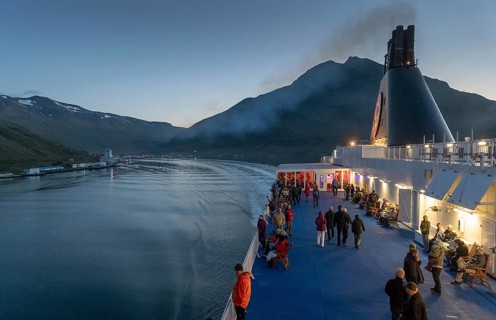 Ferry Norroena leaving the port of Seyoisfjoerour