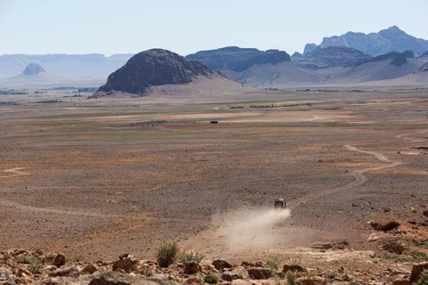 Off-road vehicle in the plateau of the Anti-Atlas
