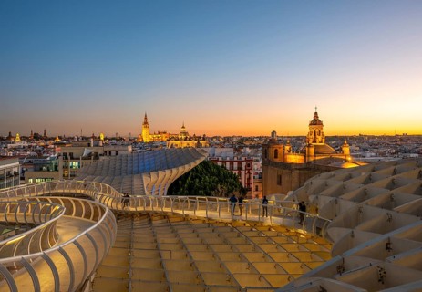 View over Sevilla from Metropol Parasol at sunset