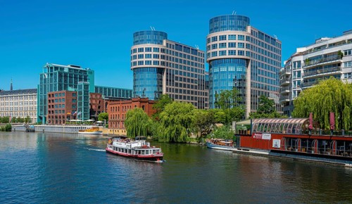 Excursion boat on the river Spree at Spreebogenpark in Berlin Moabit