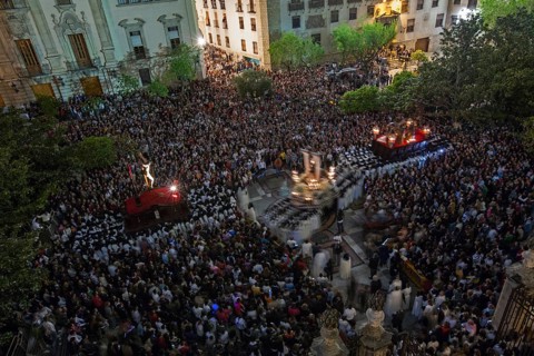 The Two encounter procession from the balcony of the Cathedral of Jaen