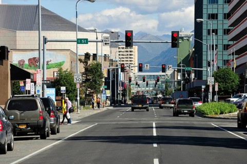 Main street with many red lights