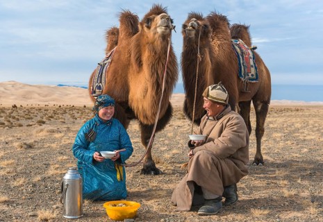 Shepherds with their camels at lunch