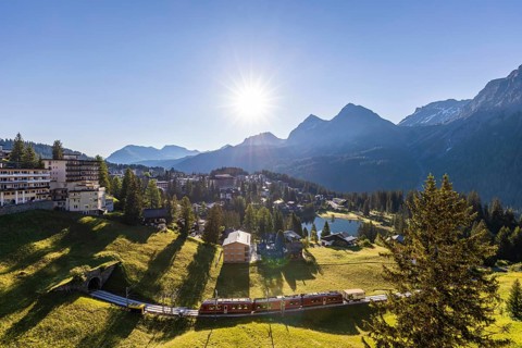 Rhaetsche Bahn and village view