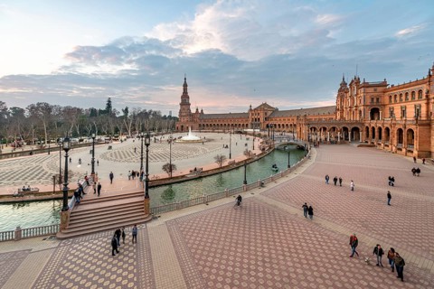 View over the Plaza de Espana at dusk