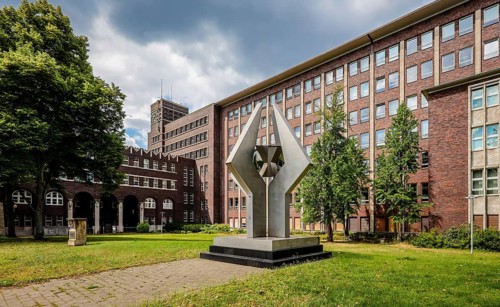 City Hall and aluminium-stainless steel sculpture Adamas by Guenter A. Steinmann