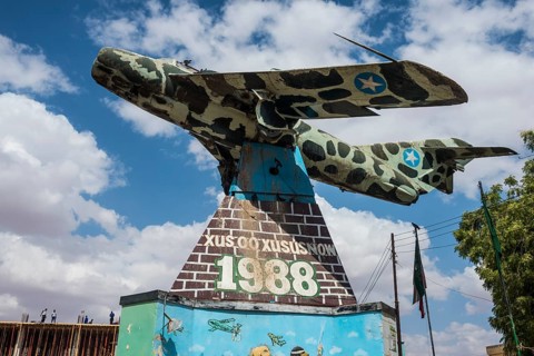 Old russian MIG airplane in the center of Hargeisa