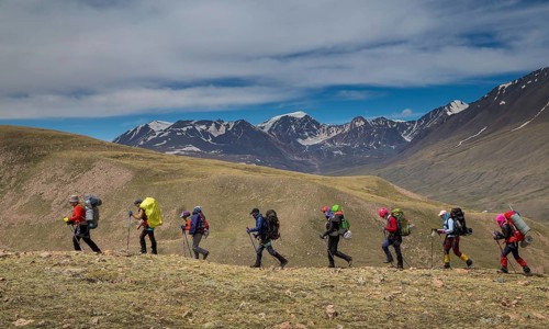 Trekking in Kharkhiraa mountains. Uvs province