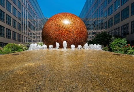 The spherical fountain in the courtyard of the Spree Bogen in Berlin Moabit