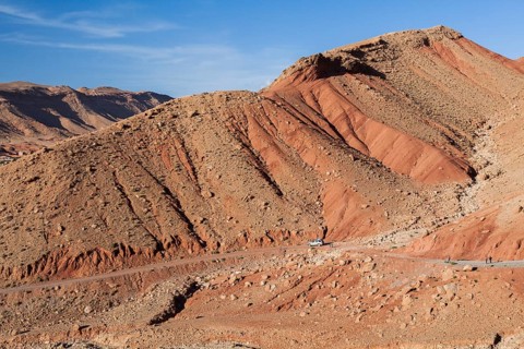 Off-road vehicle in the High Atlas Mountains near the village of Amejgag