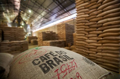 Coffee sacks ready to export at the Coffee plantation processing plant in Carmo de Minas