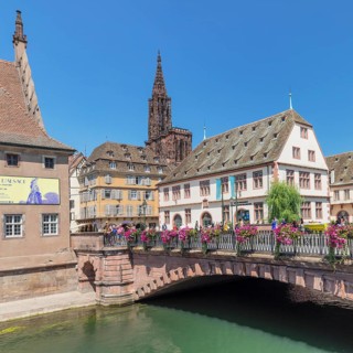 View across the Ill River to the historical museum and cathedral