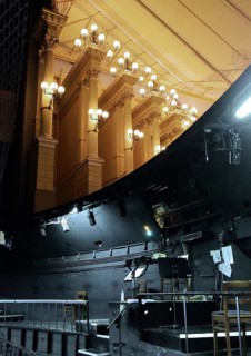 Conductor's desk in the hidden orchestra pit with view from the hall in the Richard Wagner Festival Theatre