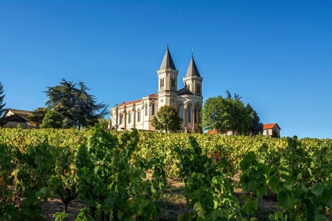 Regnie Durette church in the Beaujolais vineyard
