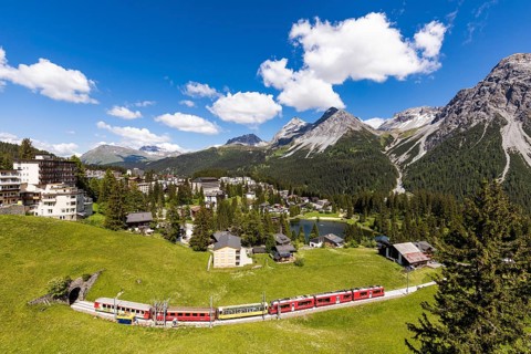 Rhaetsche Bahn and village view