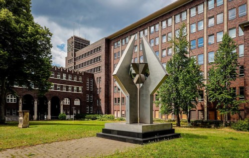 City Hall and aluminium-stainless steel sculpture Adamas by Guenter A. Steinmann