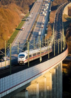 ICE train of Deutsche Bahn AG runs on the high speed line Cologne-Frankfurt
