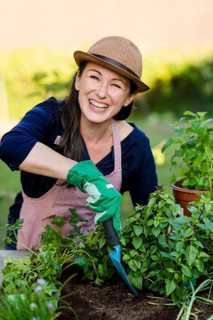 Woman doing gardening on a raised bed