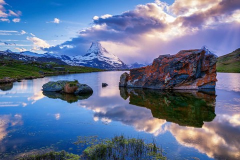 Matterhorn reflected in the Stellisee at sunset