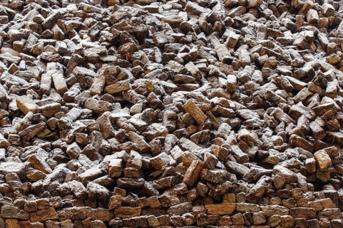 Peat sods in winter with snow