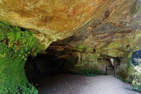 Cave with fern and rock breakthrough