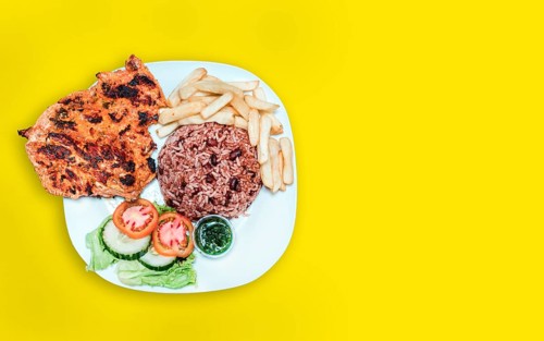 Nicaraguan food plate with yellow background with copy space