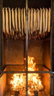 Smoked eel in the smoking oven