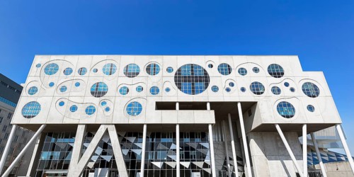 Concrete and glass facade