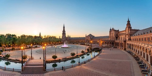 View over the Plaza de Espana at sunset