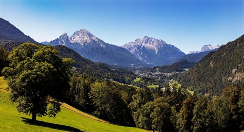 View over Berchtesgaden with Watzmann and Hochkalter