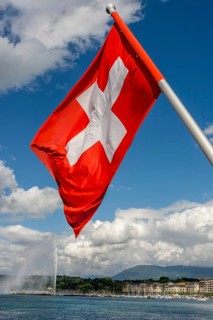 Swiss flag and jet d'Eau