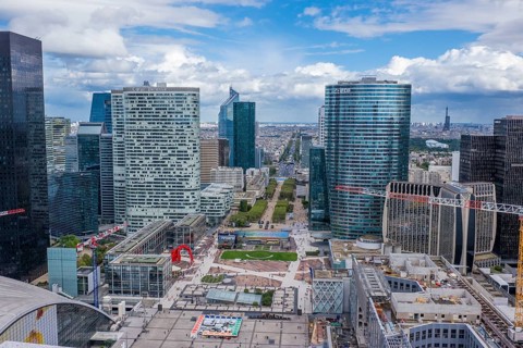 City view la Defense from the skyscraper Grande Arche